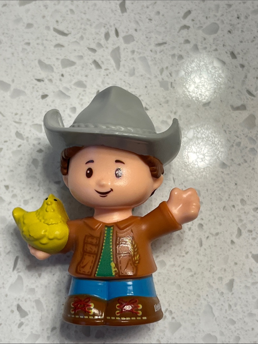 Little people Cowboy Figure Toy with Yellow chicken- Brown Jacket, Blue Pants